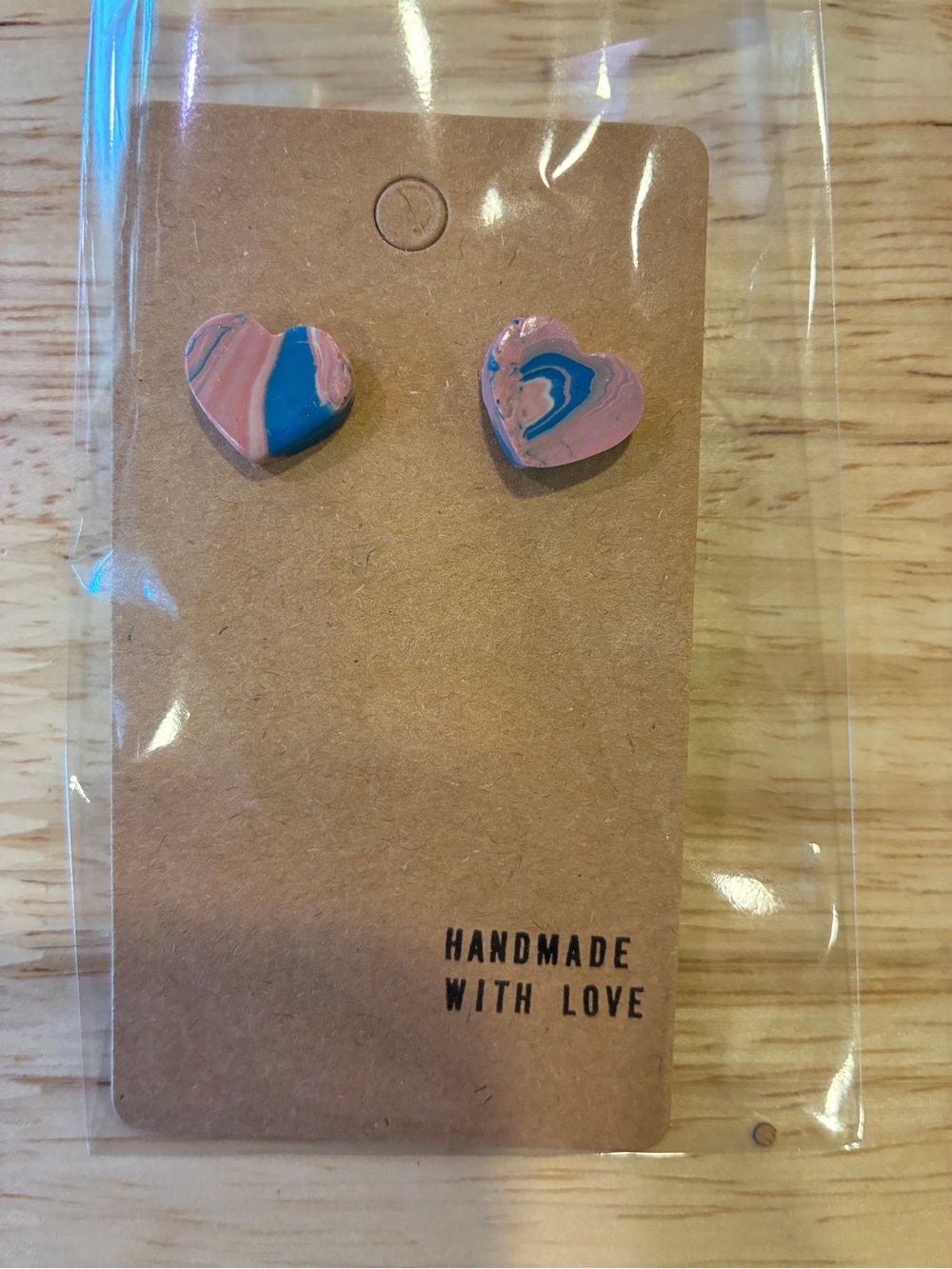 3/$10 Pink & Blue Bubblegum Heart Handmade Polymer Clay Earrings